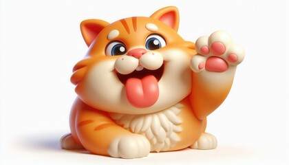 Naklejka premium Playful cartoon cat figurine studio setting toy photography bright colors whimsical viewpoint