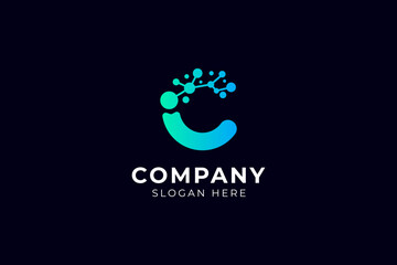 Fototapeta premium Letter C Molecule Logo, Bio tech Connect Dots Science Technology Logo Design Vector