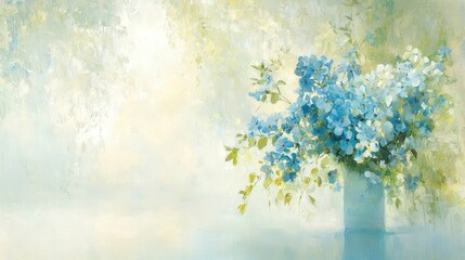 Exquisite still life painting, vibrant flowers in a vase on classic table elegant