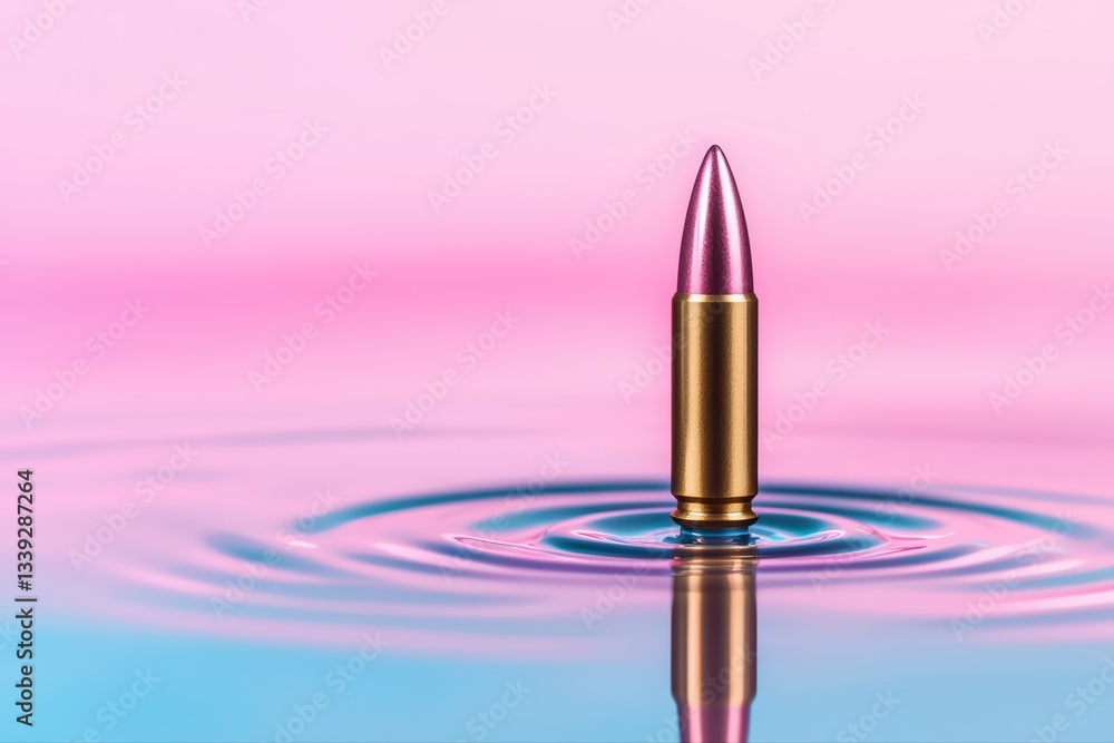 Poster stunning bullet impact on surface creating ripples in colorful background design