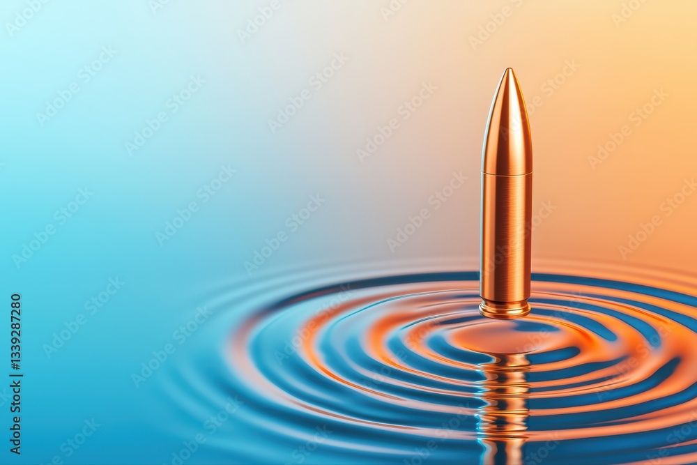 Poster bullet impact on surface with water ripples in a smooth gradient background