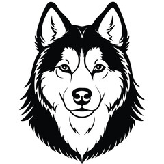 Black and White Alaskan Malamute Head – Vector Illustration Isolated on White Background for Dog Breed, Pet, and Animal Designs, Malamute Head Vector, Alaskan Dog Face, Malamute Breed Icon
