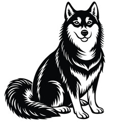 Black and White Alaskan Malamute Sitting – Vector Illustration Isolated on White Background for Pet and Arctic Breed Designs, Malamute Dog Vector, Arctic Dog Art, Pet Sitting Design



