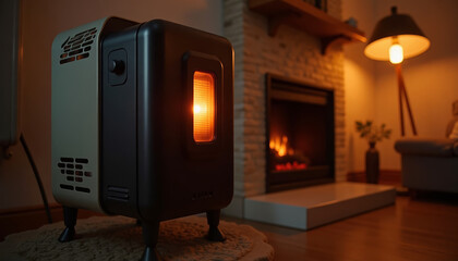 Fototapeta premium Electric heater switched on, providing warmth in a stylish living room