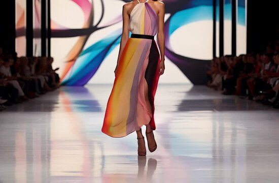 Top model walking on a fashion runway