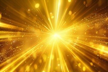 Golden Light Burst with Glittering Particles and Abstract Rays