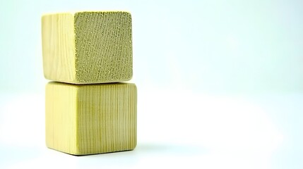 Stack of Two Natural Wooden Blocks with Smooth Texture on a White Background