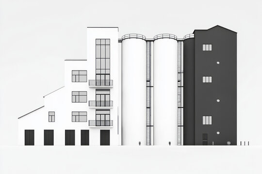 a white building with black and white architecture