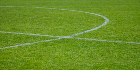 Fußballfeld - Rasensportplatz in einer Detail Aufnahme für die Hintergrund Nutzung