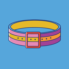 Colorful Belt Vector Illustration, A vector illustration of a colorful belt with purple, yellow, and orange sections, featuring a simple square buckle, set against a blue background.
