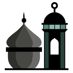 Black traditional Islamic Lantern Beside a mosque silhouette vector illustration isolated on a transparent background