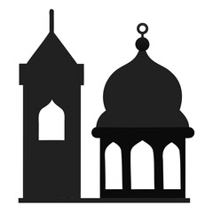 Vector illustration of iconic architecture featuring a silhouette of a church, mosque, and tower, representing landmarks and monuments from different cultures including India and London