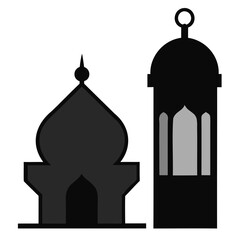 Vector illustration of iconic architecture featuring a silhouette of a church, mosque, and tower, representing landmarks and monuments from different cultures including India and London