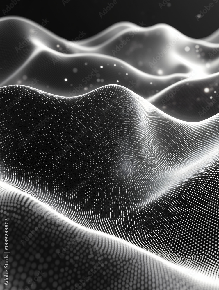 Poster abstract data wave: a mesmerizing, digital rendering of undulating waves formed by countless illumin