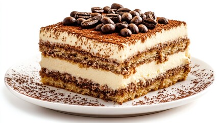 Delicious Tiramisu Slice on White Plate