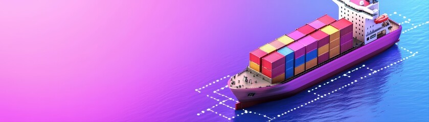 Obraz premium Bright Concept of Logistics and Supply Chain with Colorful Cargo Ship on Vibrant Background