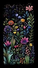 Colorful Array Of Detailed Floral Art On Black Background