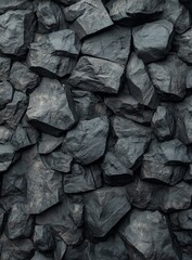 Dark Gray Stone Wall Texture of Rough and Jagged Rocks and Stones