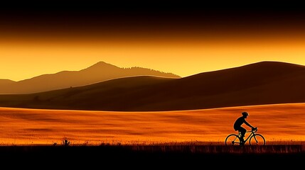 Fototapeta premium Cyclist Silhouette Sunset Landscape