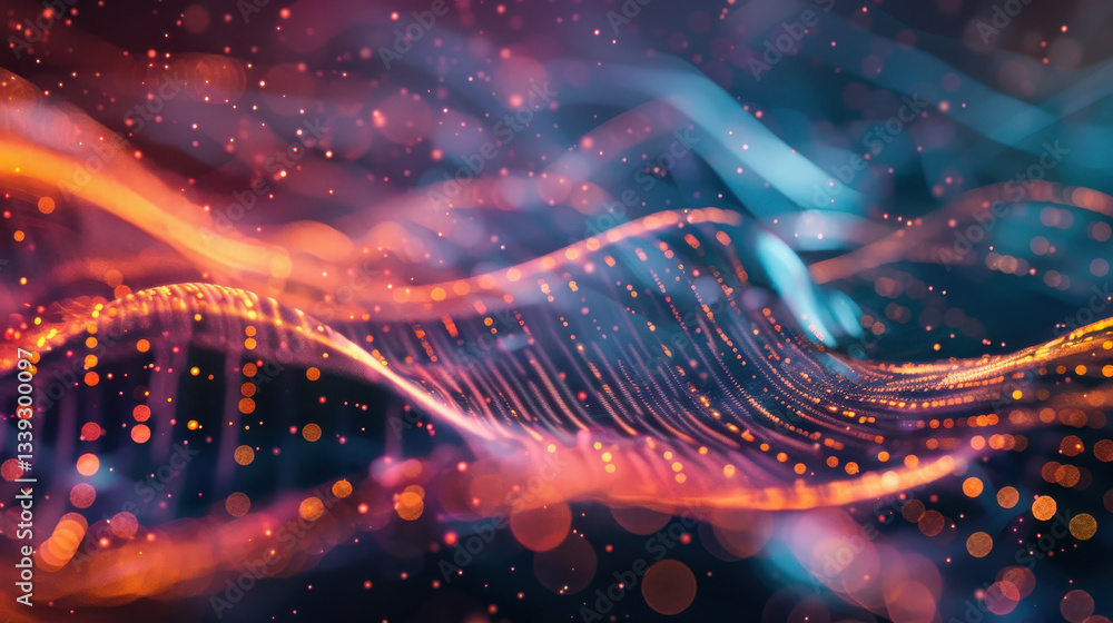 Poster vibrant abstract waves of light and color create mesmerizing visual effect, evoking sense of movemen