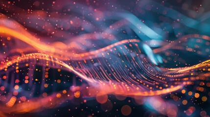 Vibrant abstract waves of light and color create mesmerizing visual effect, evoking sense of movement and energy