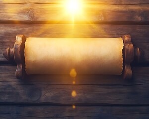 An ancient scroll lying on a wood background of natural texture