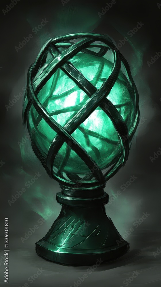 Poster illuminated orb of green energy held within a protective framework