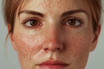 Obraz premium Close-up portrait showcasing a person with distinctive skin texture under soft lighting highlighting natural beauty and unique features