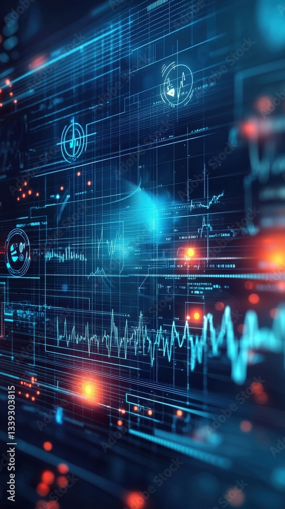 Aufkleber futuristic data visualization with blue lines and digital elements