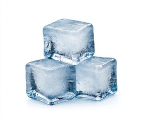 Clear Ice Cubes on White Background for Refreshing Beverage Imagery