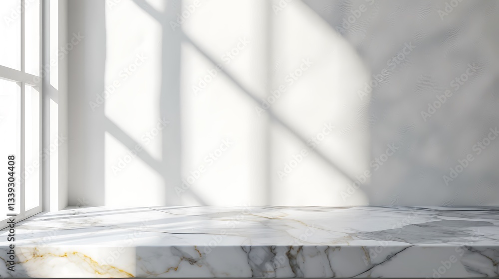 Poster marble platform in the room with window. 3d rendering.