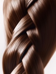 Fototapeta premium Elegant brown braided hairstyle displayed against a neutral background showcasing a close-up view of intricate hair patterns and textures