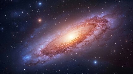 Fototapeta premium Vibrant spiral galaxy with glowing core, swirling stars and cosmic dust, showcasing the vastness of the universe, perfect for science themes.