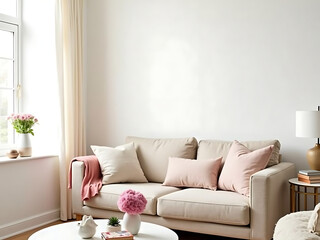 Modern living room with stylish furniture and cozy decor