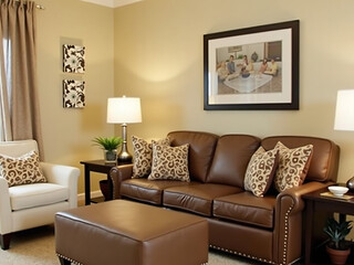 Modern living room with stylish furniture and cozy decor