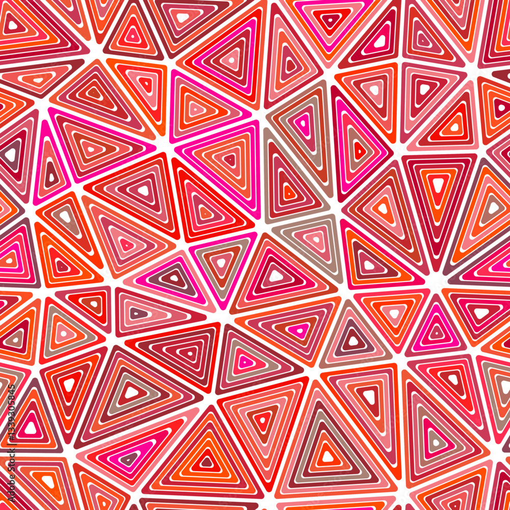 Poster pattern of triangle shapes. large triangles size. multiple repeated inner triangles. multicolored st