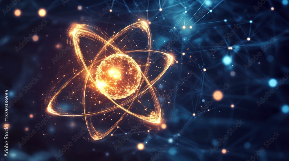 Poster atomic structure: a glowing network of energy and connection