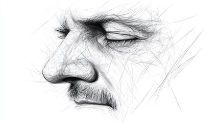 Obraz premium Intricate Pen Sketch: A Man's Profile in Black and White