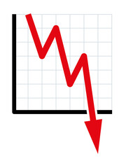 Downward trend, symbolic chart for falling prices. Decreasing red line of a diagram falls with fluctuations into the bottomless, indicating sudden heavy losses, bursting bubbles and downward movement.
