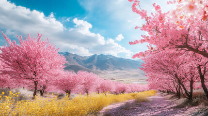 Fototapeta premium A breathtaking PC wallpaper capturing the beauty of a vast natural landscape in spring