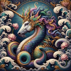 Obraz premium Vibrant Mythical Creature with Floral Accents