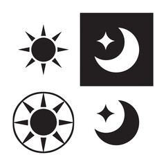 Sun and Moon Icons Set Black and White