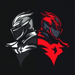 A duo of futuristic knights in black and red armor, symbolizing strategy and battle.