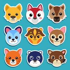 Fototapeta premium Adorable Collection of Cartoon Animal Faces for Children's Designs