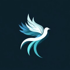 Abstract blue bird in flight with flowing feathers in a modern digital style.