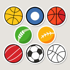 Obraz premium Colorful set of various sports balls. Basketball, soccer, tennis and more. Vector illustration in modern flat style for kids and design