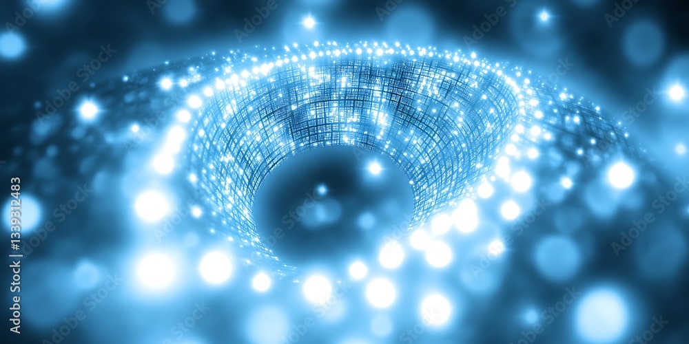 Aufkleber luminous technological vortex with glowing grid and bokeh, abstract representation of digital innova