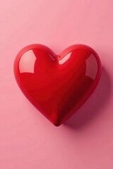 Fototapeta premium Classic red heart, glossy finish, pink backdrop, passion, backgrounds, element