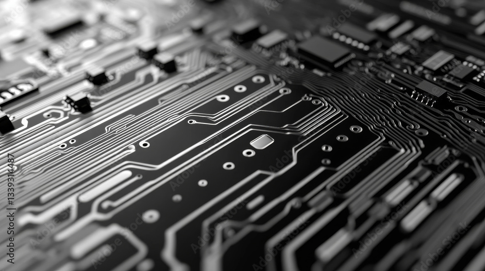 Poster a grayscale printed circuit board texture, ideal as a background for technology-related projects