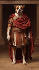 Obraz premium American Bulldog as Roman Emperor in Full Armor, Powerful and Regal, Pet Portrait
